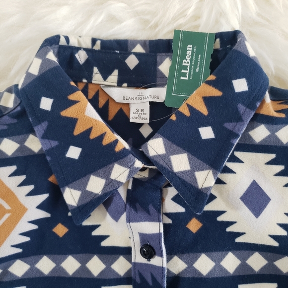 NWT L.L.Bean Signature Chamois Tunic Raven Blue Print Shirt Dress Size S - Picture 5 of 15